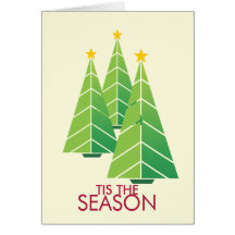 3 green Christmas trees geometric modern holiday Cards
