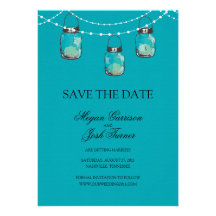 3 Hanging Mason Jars - SAVE THE DATE Custom Invitations