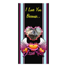 3 Hearts Angel Wings I Love You sign. Photo Card Template