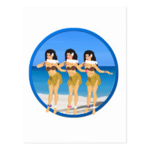 3 Hulas on beach Postcard