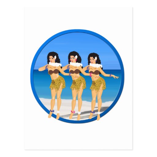 3 Hulas on beach Postcard