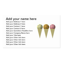 3 ice cream cones: Vanilla, chocolate & strawberry Business Card Template