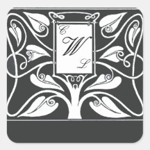 3 Letter Monogram with Black and White Leaves Sticker