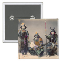 3 Samurai in Armour Vintage Photo Pinback Buttons