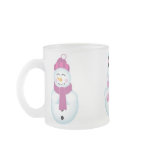 3 snowmen on frosted glass mugs