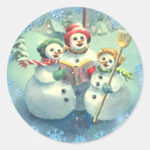 3 SNOWMEN & SNOWFLAKES by SHARON SHARPE Round Sticker