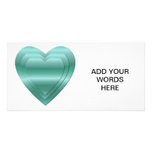 3 stacked aqua-green hearts photo cards