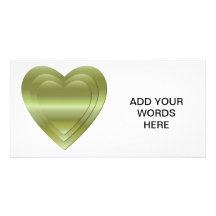 3 stacked gold hearts personalized photo card