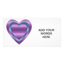 3 stacked purple and blue hearts customized photo card