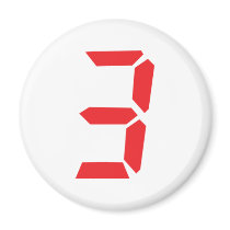 3 three red alarm clock digital number fridge magnets
