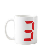 3 three red alarm clock digital number coffee mugs