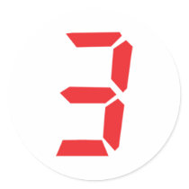 3 three red alarm clock digital number round sticker