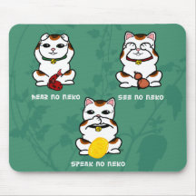 3 Wise and Lucky Neko Horizontal Mousepad