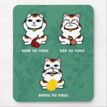 3 Wise and Lucky Neko Vertical Mousepad