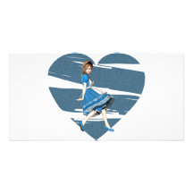 3D Alice & Blue Heart Customized Photo Card