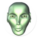 3D Alien Head Round Stickers for SciFi Fans