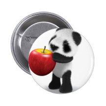 3d Baby Panda Apple Pinback Buttons