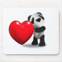 3d Baby Panda Heart Mouse Pads