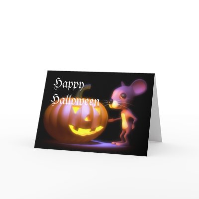 3d Happy Halloween Mouse Pumpkin Greeting Cards by spookz