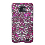 3D Liquid Silver GreenMan Damask on Magenta Satin Galaxy S2 Cases