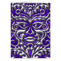 3D Liquid Silver GreenMan Damask on Purple Satin Card