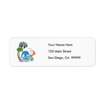 3D Palms, Waves & Sunset Return Address Labels
