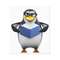3d Penguin Reads Stretched Canvas Prints