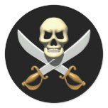 3D Pirate Skull and Crossed Swords Round Stickers