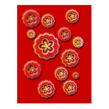 3D red yellow Flowers Postcard
