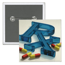 3D RX symbol with capsules Pinback Buttons