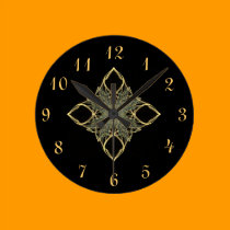 3D Wire Look Gold Diamond with Blue Centre wall clocks