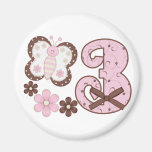 3ème anniversaire de papillon rose magnets