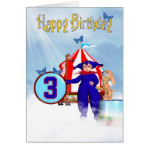 3rd Birthday Card - Cute Little Pixie Clown