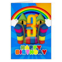 3rd Birthday Card With Bouncy Castle And Rainbow