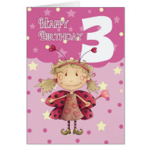 3rd birthday card with cute ladybug fairy