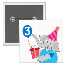 3rd Birthday Elephant Pins