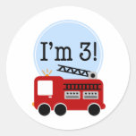 3rd Birthday Firetruck Round Sticker
