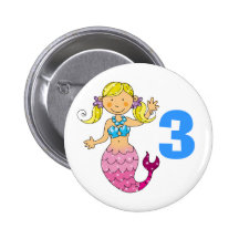 3rd birthday gift for a girl, cute mermaid pinback buttons