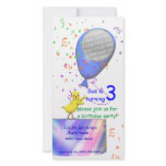 3rd Birthday Party Chicken Invite Blue Balloon Customized Photo Card