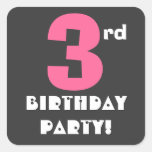 3rd Birthday Party Pink and Black Sticker