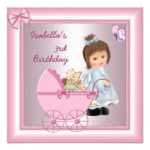 3rd Birthday Party Pretty Pink Girl Personalized Invitation