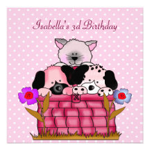 3rd Birthday Party Spot Cats Dogs friends Invitation