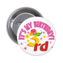 3rd birthday pinback buttons