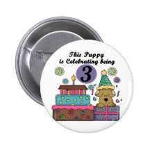 3rd Birthday Puppy T-shirts and Gifts Button