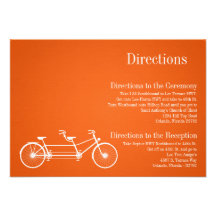 3x5 Directions Card Whimsical Orange Double Bike Personalized Invite