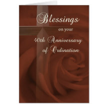 40th Anniversary of  Ordination, Red Rose and Cros Greeting Card