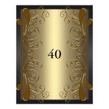40th Birthday Black & Gold Floral Glam Invite