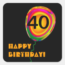 40th Birthday Colourful Balloon Square Stickers
