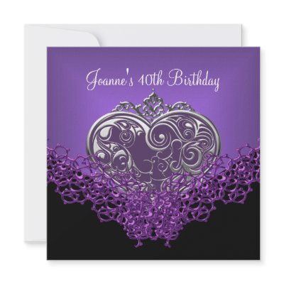40th Birthday Lace Black Silver Deep Purple Heart by Zizzago