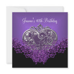 40th Birthday Lace Black Silver Deep Purple Heart invitations